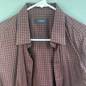 Theory Men's Brown Checkered Shirt size small